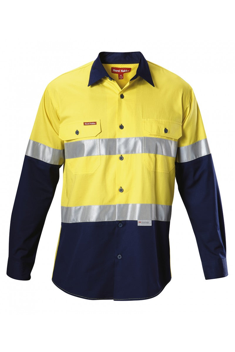 Hard Yakka  Koolgear Hi visibility Two Tone Cotton Twill Ventilated Shirt With 3m Tape Long Sleeve (Y07978)