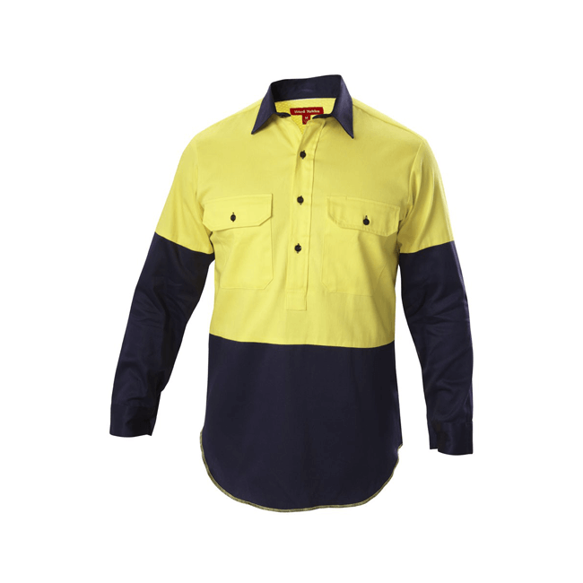Hard Yakka  Hi visibility Two Tone Cotton Drill Closed Front Shirt With Gusset Long Sleeve (Y07984)