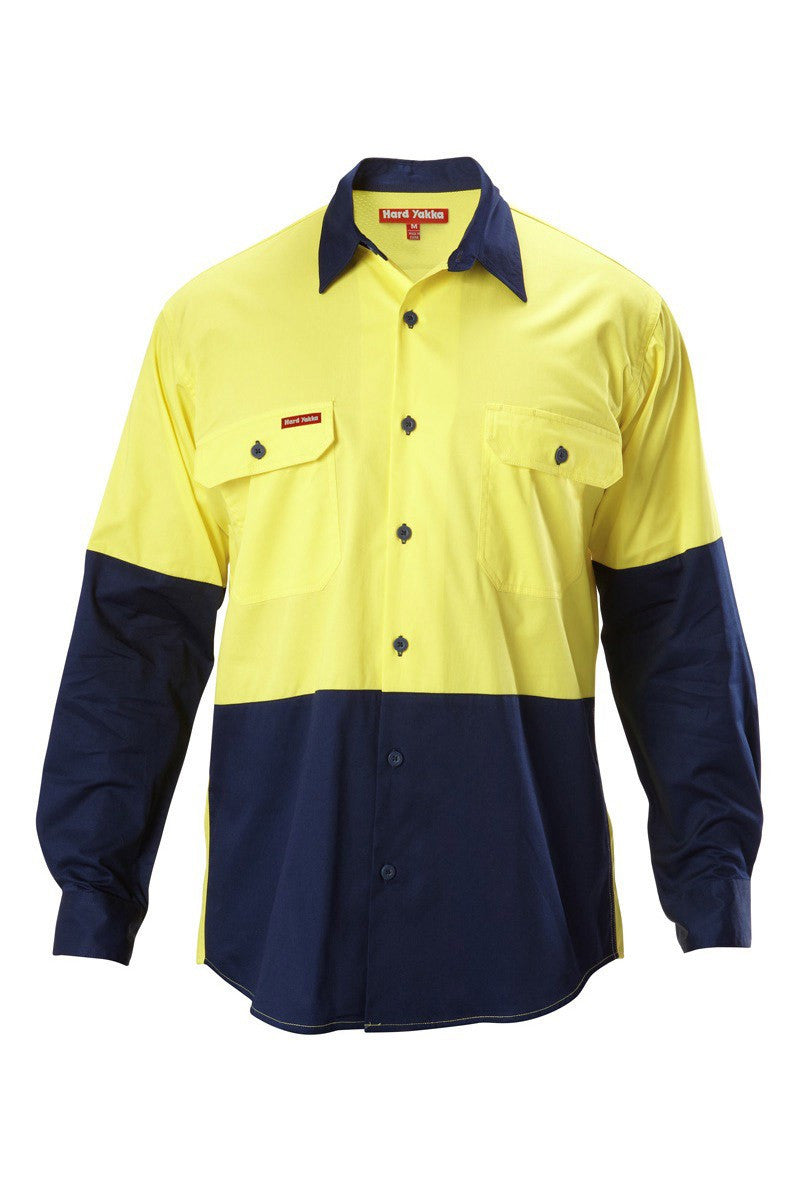 Hard Yakka Koolgear Hi visibility Two Tone Cotton Twill Ventilated Shirt Long Sleeve (Y07558)
